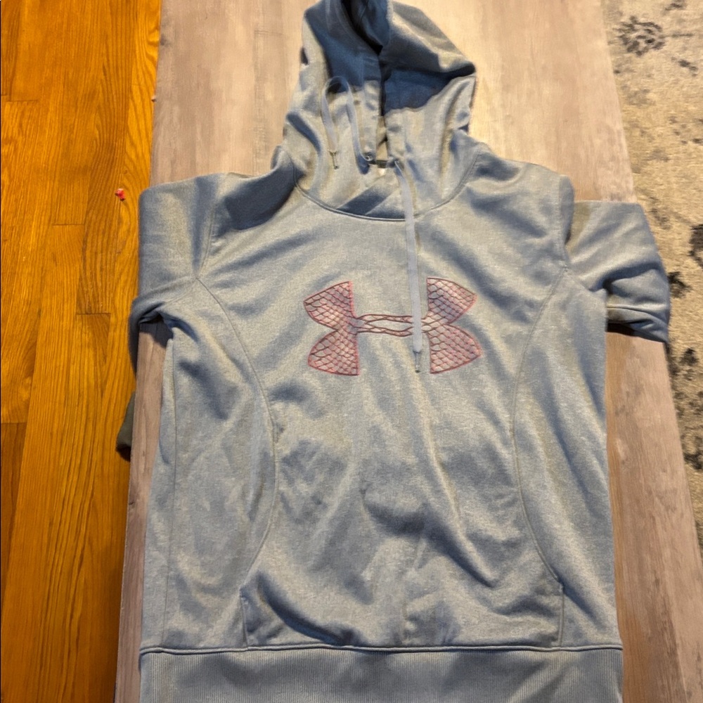 Under Armour Light Gray Hoodie with Pink Emblem
